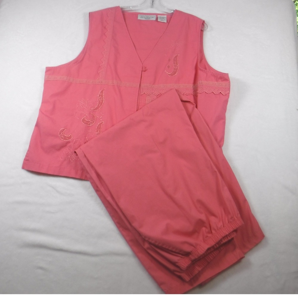 Two Twenty Collection Blair Pink Embroidered Vest and Pants Set Womens 2XL